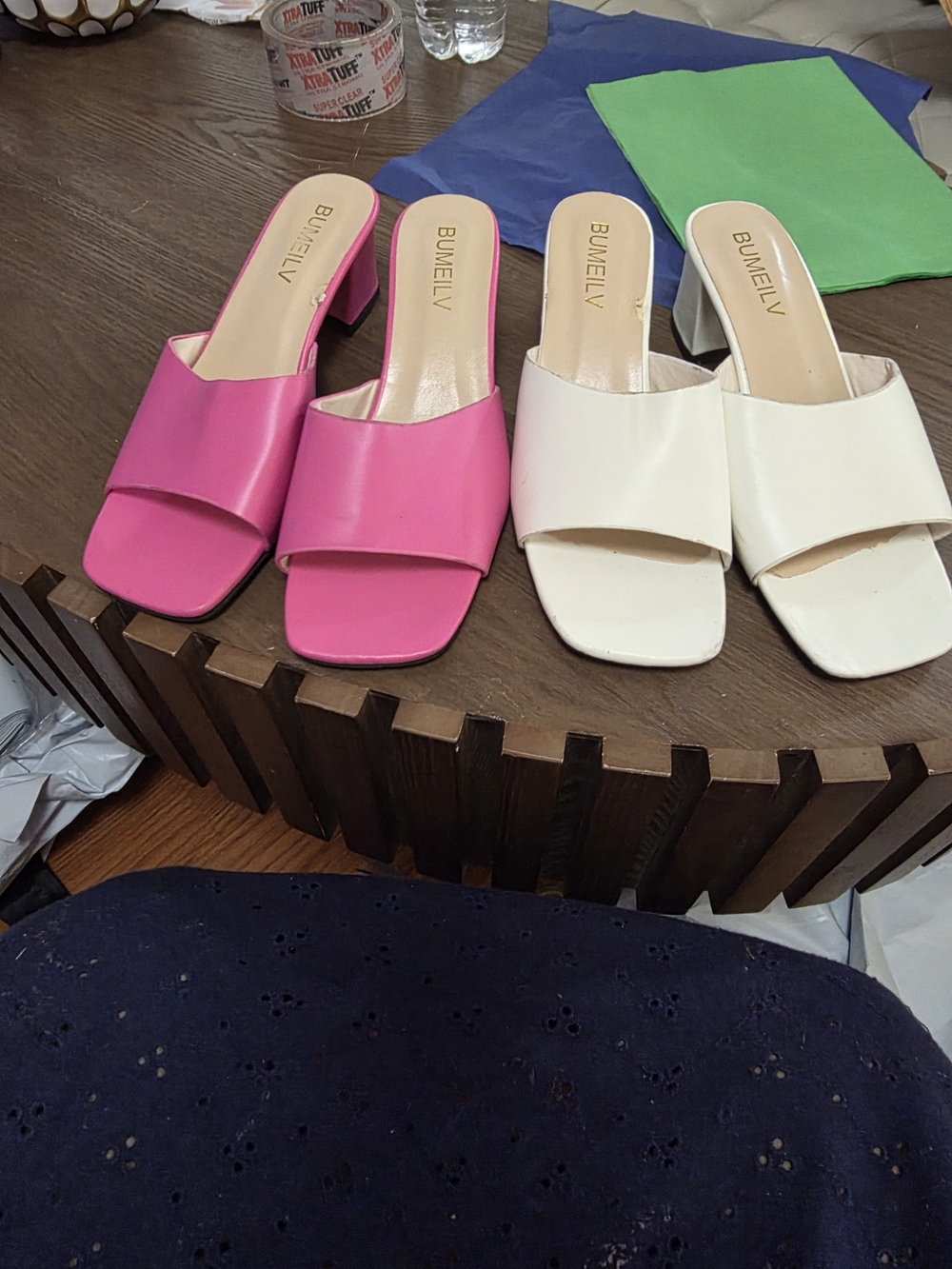 Women's Open-Toe Slide Heels in Pink and White